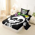 thumbnail image 2 of Feelyou Cute Skeleton Twin Sheets, Spooky Oh Snap Letter Bedding, Black, 3pcs, 1 Flat Sheet, 1 Fitted Sheet and 1 Pillowcase, 2 of 5