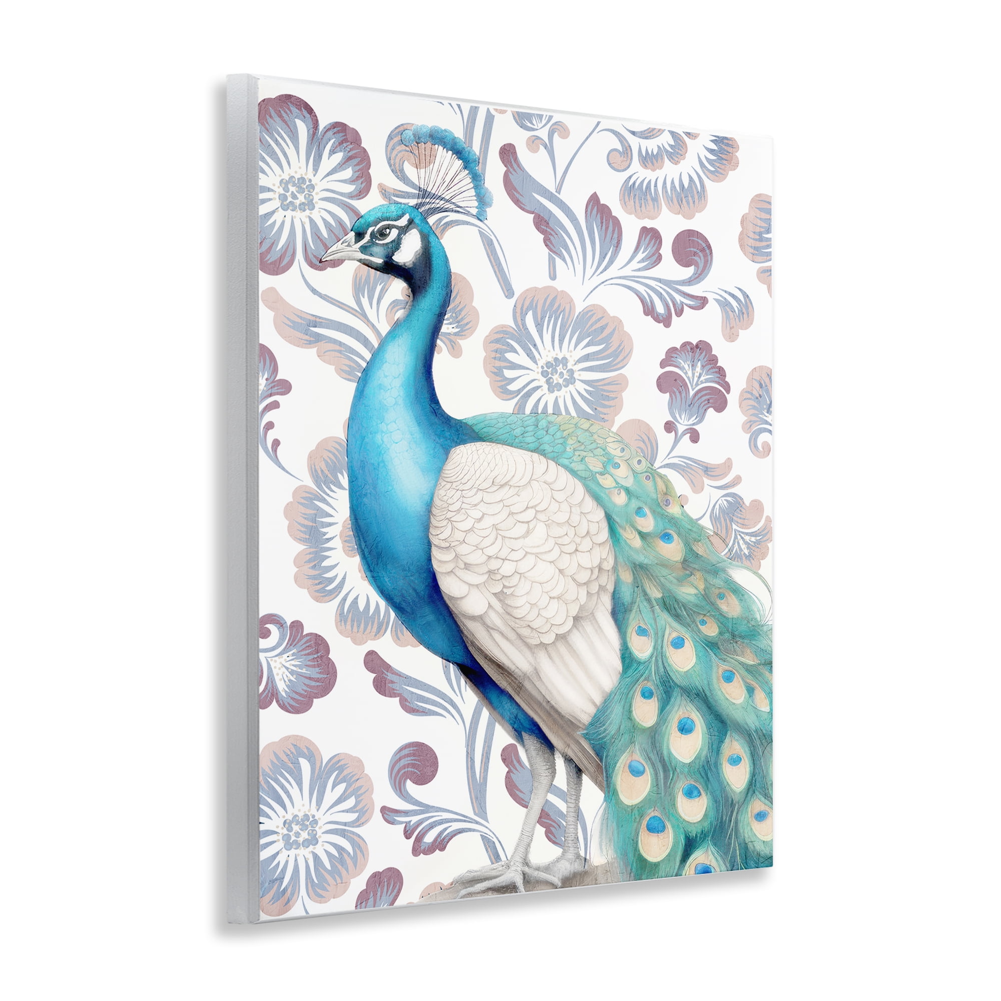 Stupell Industries Peacock on Floral Pattern Animals Painting Unframed Art Print Wall Art, 11 x 14