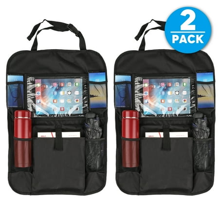 Kids Car Organizer - TSV 2 Pack Car Backseat Organizer with Touch Screen Tablet Holder, Waterproof Kick Mats Back Seat Protector with 5 Storage Pockets for Kids