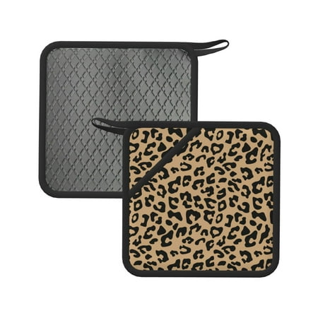 

2pcs Silicone Anti-Hot Hot Pads Oven Mitts Heat Resistant Pot Holders With Pockets Non Slip Oven Glove Potholder For Kitchen Cooking Bbq Baking 7.1in Leopard Seamless Animal Printed