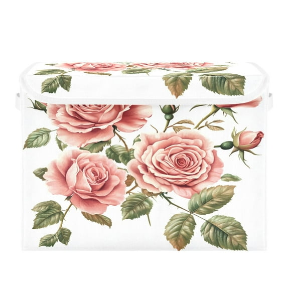 Storage Box With Lid 16.5x12.6x11.8In Foldable Stacked Household Storage Box Five Roses