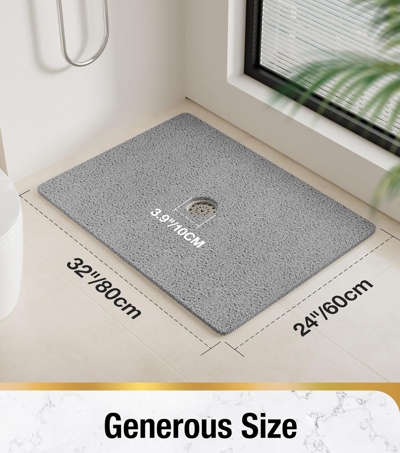 UniVerse Shower Mat,32 x 24 Inch Non Slip Bath Mat for Tub, Soft PVC Loofah Bathtub Mats with Drain Holes, Quick Drying Bathroom Stall Floor Mat, Bathroom Accessories Without Suction Cup, Grey