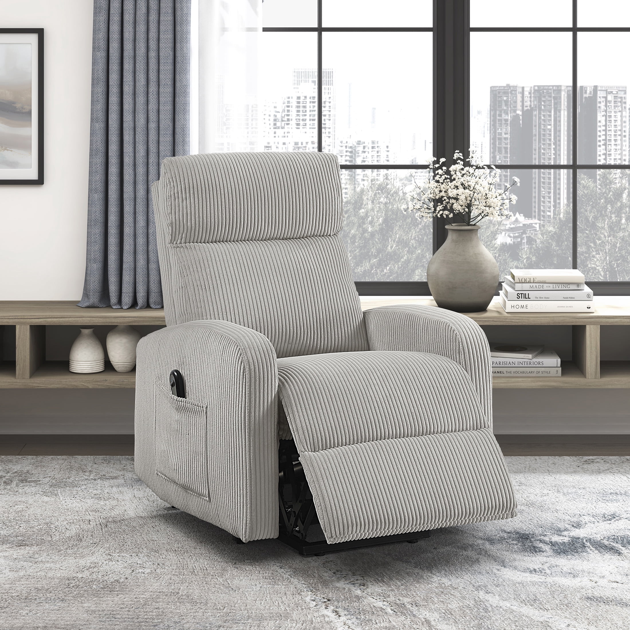 OakvillePark Niven Corduroy Power Lift Chair, Light Gray