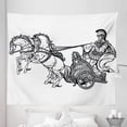 thumbnail image 1 of Retro Tapestry, Roman Warrior in a Chariot Pulled by 2 Horses Historic Carriage Monochrome, Fabric Wall Hanging Decor for Bedroom Living Room Dorm, 5 Sizes, Black White, by Ambesonne, 1 of 1