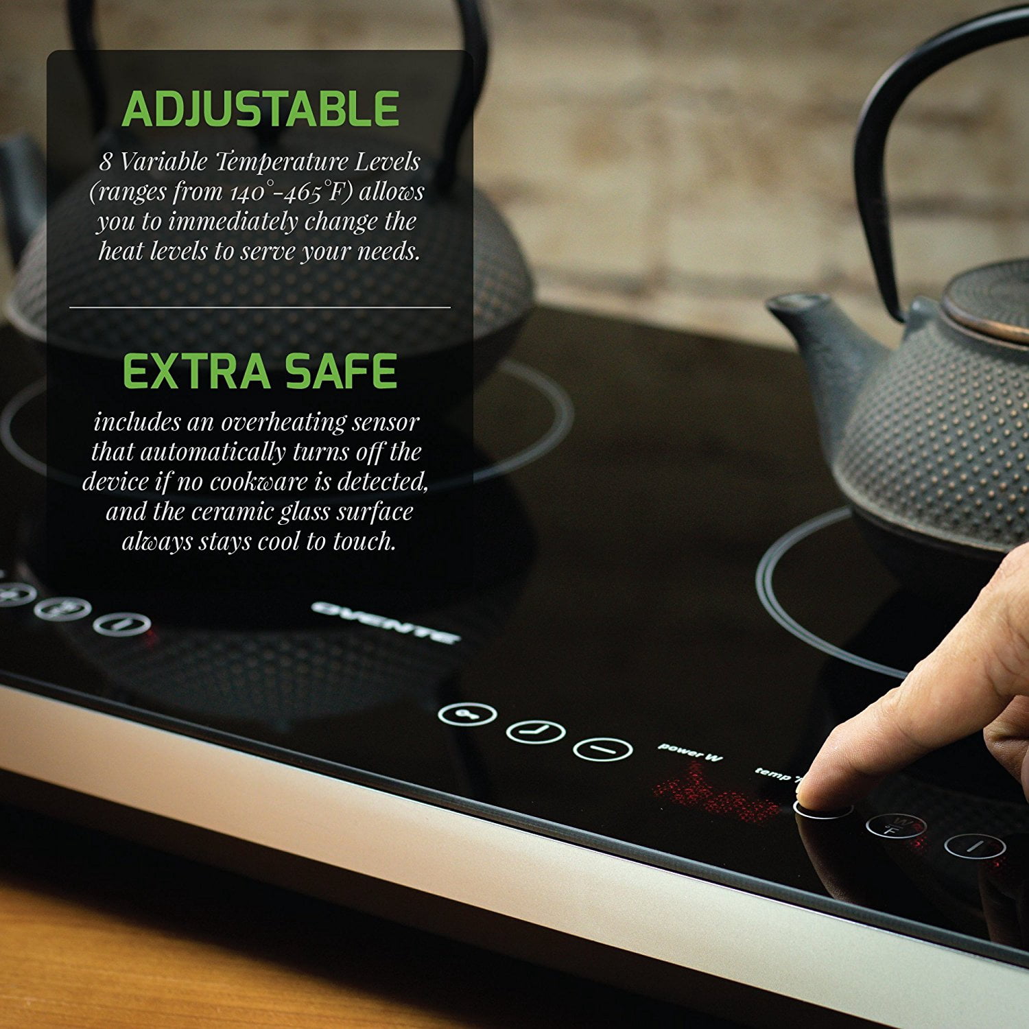 Ovente Electric Ceramic Double Induction Cooktop Burner 7.1 Inch Portable Hot Plate 1800 Watt with 8 Temperature Settings 5 Timer Levels, LED Digital Display Panel & Auto Shutoff Function, Black BG62B