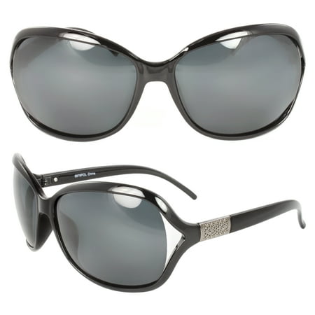 Polarized Retro Oval Fashion Sunglasses Black Frame Black Lenses for Women