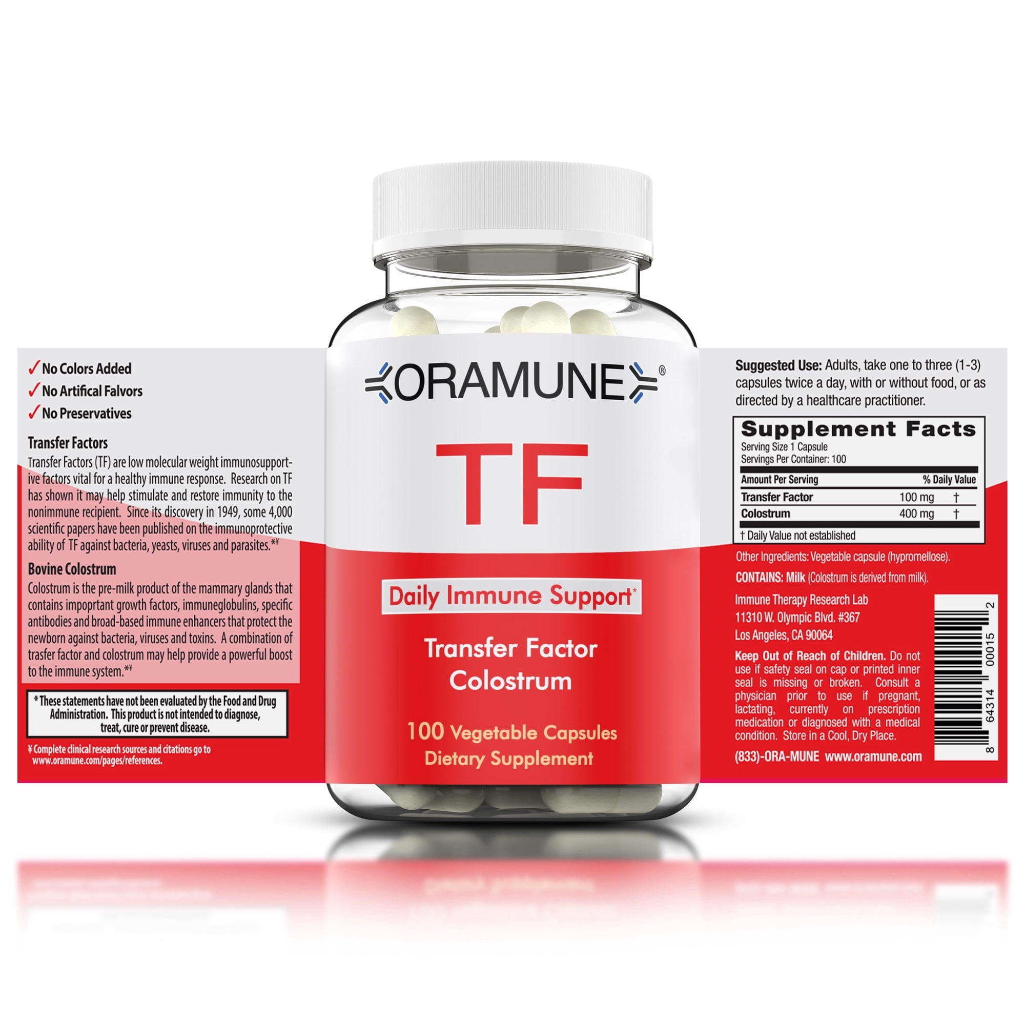 Oramune TF Daily Immune Support Supplement – Supports Immune Health, Modulation, and Balance with Transfer Factor, Bovine Colostrum, and Growth Factors for Overall Wellness – 100 Capsules