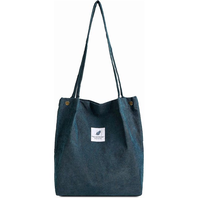 Corduroy Tote Bag With Zipper, Women's Shoulder Purses For Office School Shopping Travel