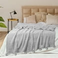 thumbnail image 2 of PAVILIA Light Gray  Sherpa Twin Throw Blanket with Soft Pom Pom Fringe, Plush Cozy Warm Sherpa Blankets for Couch Bed Sofa, Fuzzy Fleece Throw with Pompom, Lightweight Fluffy, Light Grey, 60x80 in, 2 of 8