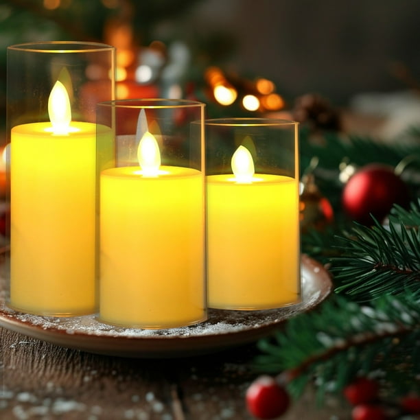 Vela Electrónica Led con Vaso de Acrílico para Decoración de Ambientes Navideños, Cumpleaños y Bodas.