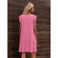 thumbnail image 2 of CALIPESSA Womens Summer Pink Ruffle Sleeve Casual Swing Flowy Sleeveless Round Neck A-Line Short Dress With Pocket, 2 of 5