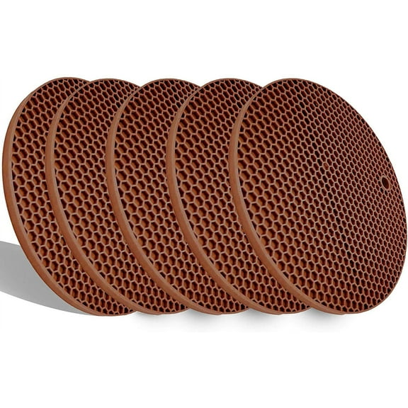 Extra Thick Silicone Trivets Pot Holder and Oven Mitts, Heat Resistant Trivets for Hot Dishes,Nonslip Insulation Honeycomb Rubber Hot Pads for Countertop,Multi-Purpose Flexible Mats,Set of 5 Coffee