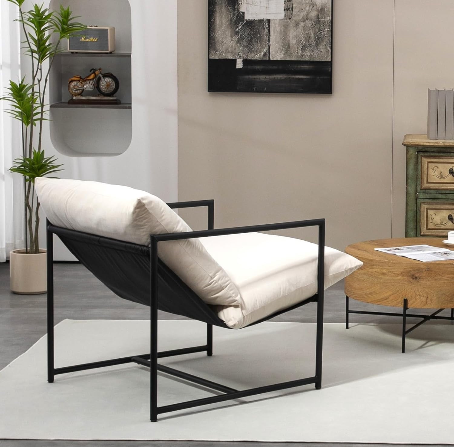 Container Furniture Direct Serenity Accent, Modern Velvet Arm Chair with Reclined Seat, Sleek Design, Durable Metal Frame, Soft Upholstery and Plush Comfort for Stylish Living Room