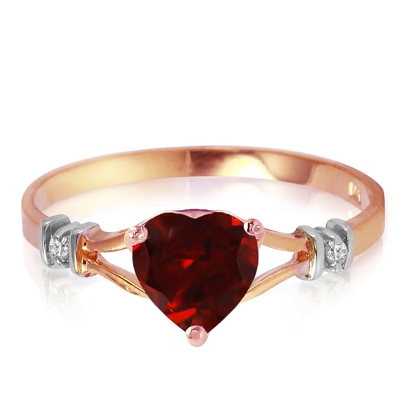 Galaxy Gold GG 14K Rose Gold 0.47 Carat Natural Diamonds and Heart-Shaped Garnet Ring - January Birthstone - Energy & Devotion - Sizes 5.5 to 11 - Fine Jewelry for Women