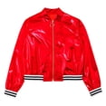 thumbnail image 4 of Ocealan Girl's PU Leather Long Sleeve Zip-Up Bomber Jacket Coat Jazz Hip Hop Street Dance Festival Red 12, 4 of 6