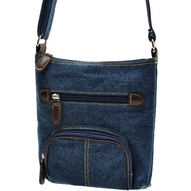 Bolso de mezclilla de hombro SAYOO para mujer Correa de hombro ajustable Bolso cruzado vaquero azul con múltiples bolsillos