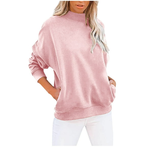 ShomPort Womens Casual Fall Sweatershirt Long Sleeve Solid Color Crewneck Pullover Tunics Tops with Pocket