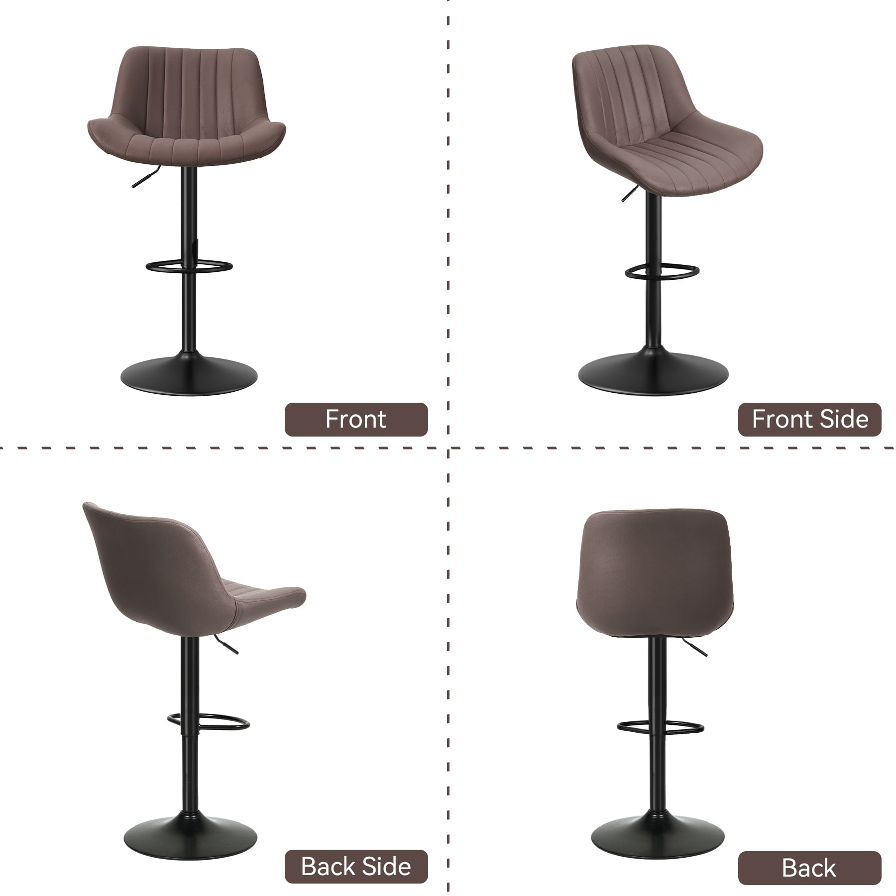 Hawsaiy Adjustable Bar Stools Set of 2, Swivel Counter Height Bar Chairs with Back, Modern Technical Fabric Barstools for Kitchen Island & Home, Brown