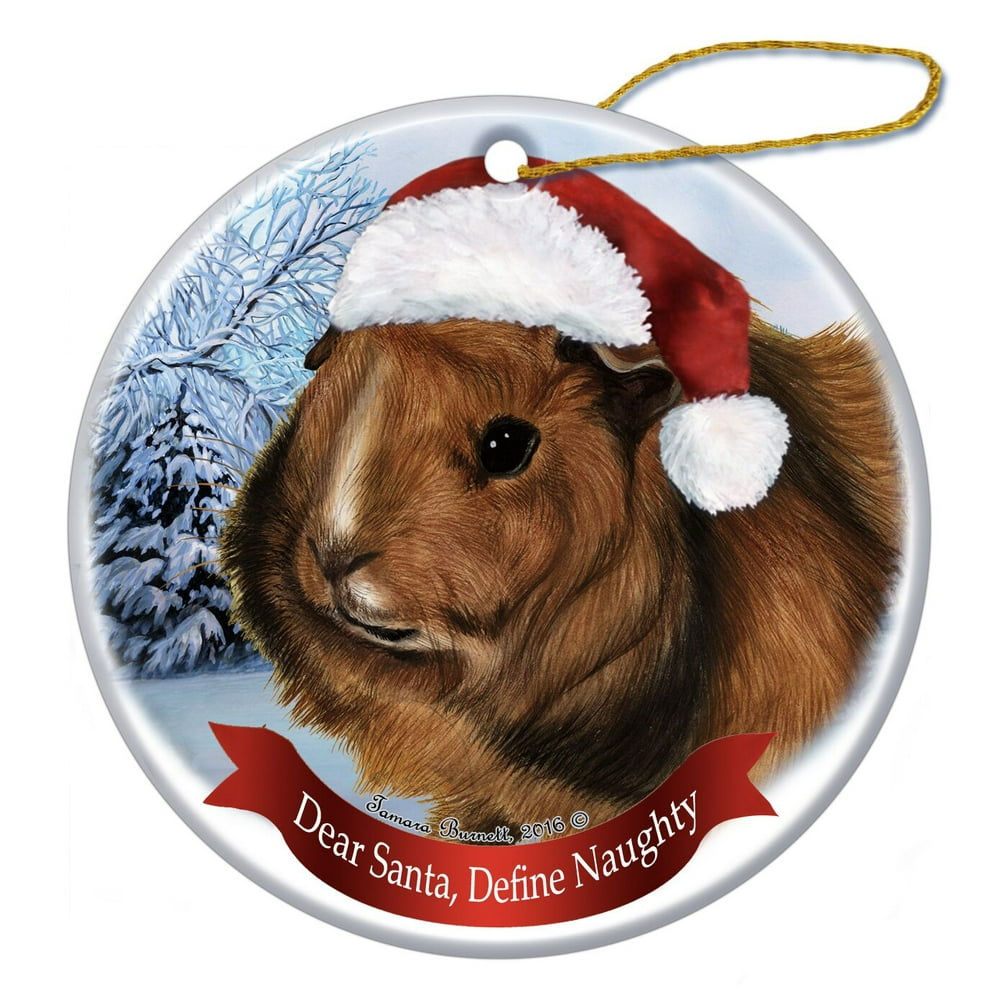 Holiday Pet Gifts Abyssinian Guinea Pig Santa Hat Porcelain Christmas