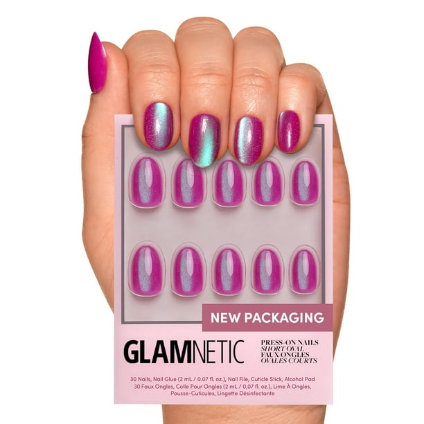 Press On Nails Glamnetic Berry Fizz - Pantalón corto ovalado, color magenta