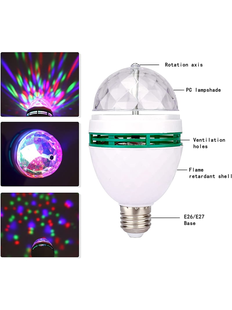 XUNATA E27 Full Color Rotating LED Strobe Bulb – 3W RGB Stage Light For Disco, Birthday, Club & Bar, 2-Pack, Auto-Changing Multi-Color Effects
