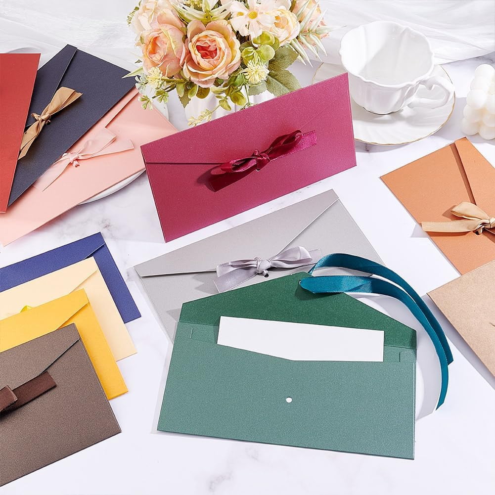 36 Pcs Business Gift Card Envelopes 8.6x4.3inch Pearlescent Colorful Envelopes Bowknot Greeting Card Envelopes for Greeting Card Business Card Birthday Invitations Letter Colorful