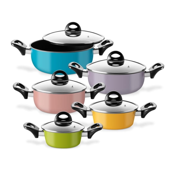 Cacerolas Antiadherentes con Tapa de Acero de Carbono Kingshouse, Ollas para Cocinar Hervir Guisar multicolor 10