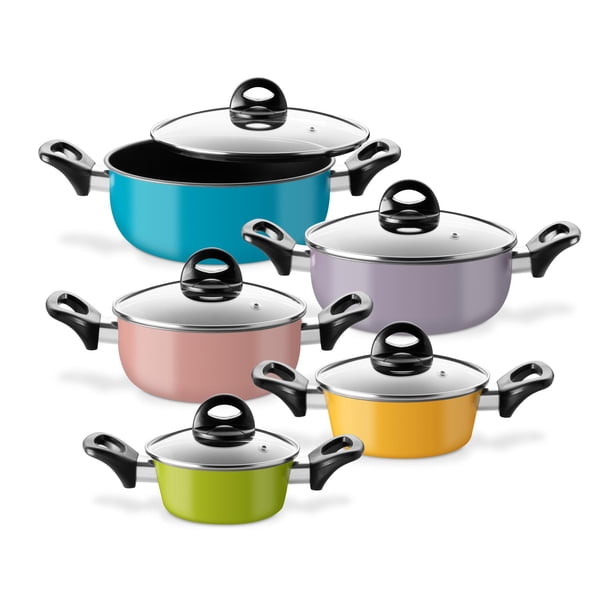 Cacerolas Antiadherentes con Tapa de Acero de Carbono Kingshouse, Ollas para Cocinar Hervir Guisar multicolor 10