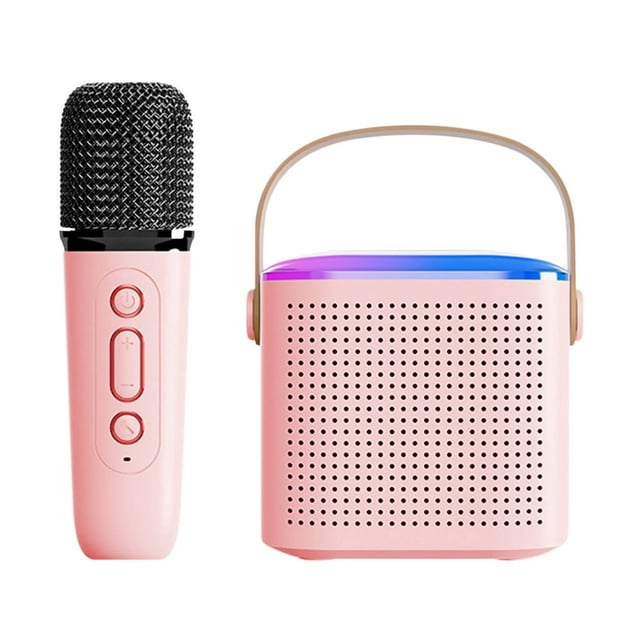 LOVEVEROutdoor Portable Bluetooth Speaker Mini Wireless Microphone Karaoke Sound System Household Microphone Rechargeable Karaoke Treasure Pink