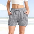 thumbnail image 2 of CPNG Girls Cotton Linen Casual Shorts Elastic High Waist Shorts Solid Color Summer Comfy Loose Drawstring Shorts with Pockets(Grey,7-8 Years), 2 of 9