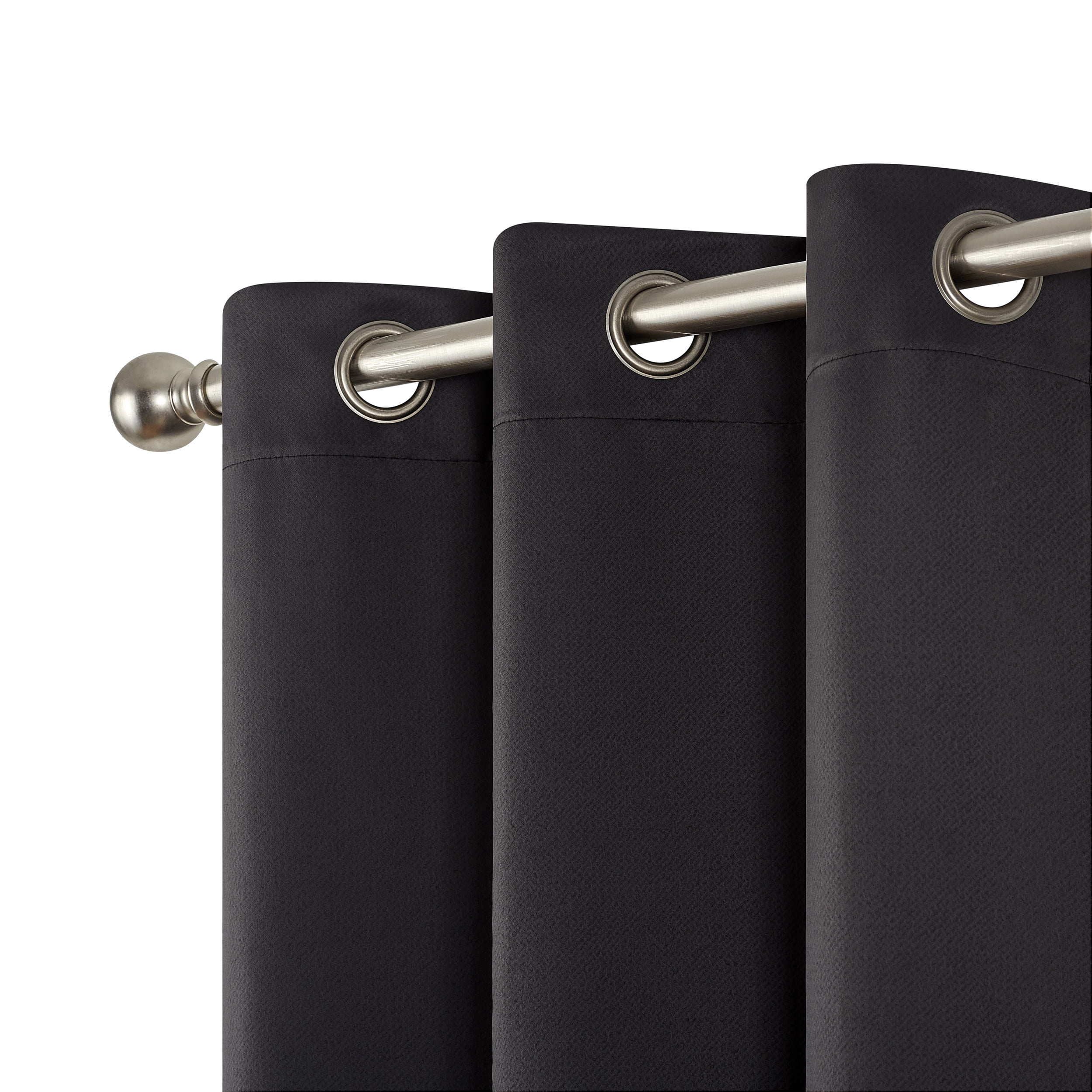Black Embossed Thermal Woven Window Curtain Pair w Tiebacks, 38x63, Jasper