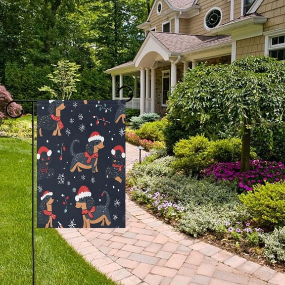 Christmas Dogs Snowflakes Garden Flag Double Sided 12 x 18 Inch Outside Yard Decoration Outdoor Flag