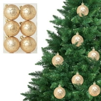 KOYPTL 6PCS 2.36In Christmas Ball Ornaments Set for Tree,Shatterproof Gold Football Hanging Bulbs Pendants for Christmas Tree Porch Yard Holiday Decorations for Xmas Birthday Home Party Supplies