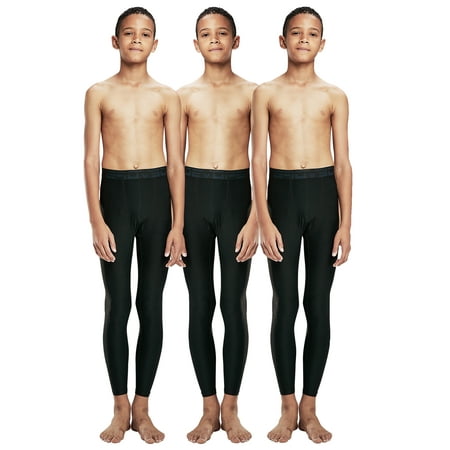 DEVOPS 3 Pack Boys UPF 50+ Compression Tights Sport Leggings Baselayer Pants (X-Large Black/Black/Black)
