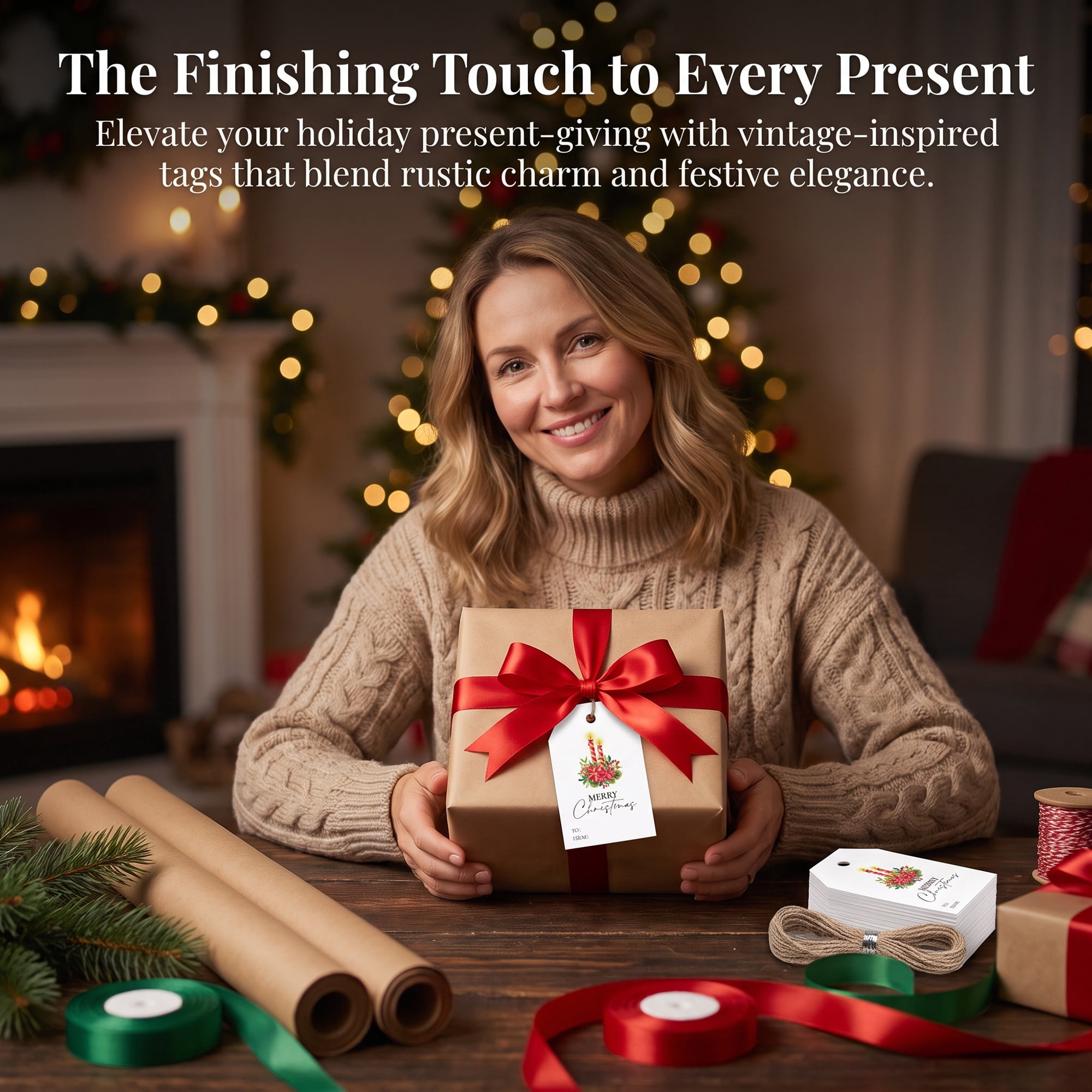 Unique Bargains 100Pcs Thick Gift Wrapping Tags with Twine Candles Pattern 2" x 3.1"