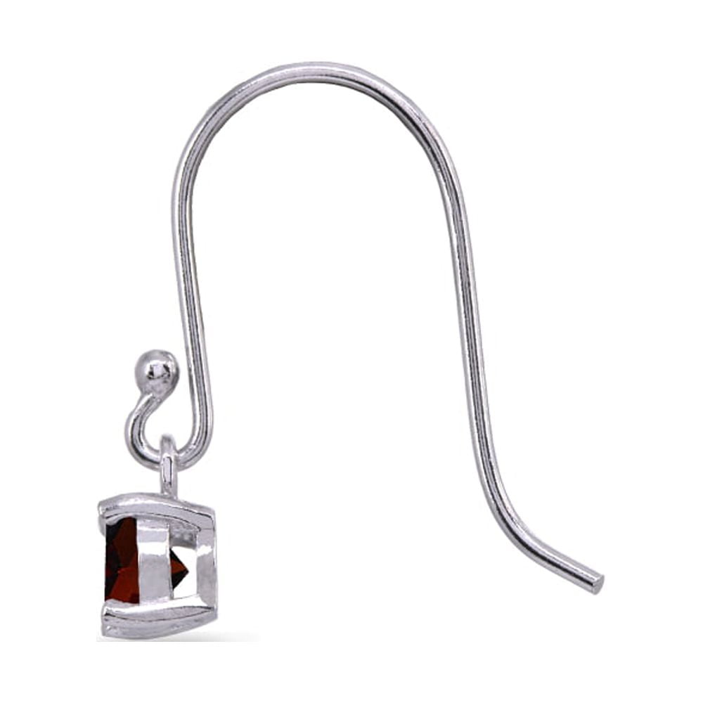 Garnet 5mm Round Small Solitaire Sterling Silver Dangle Earrings