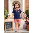 thumbnail image 3 of BemeyourBBs Toddler Baby Boy Back To School Outfit Kids Boys Kindergarten Outfits Baby Boy Summer Clothes Pencil Apple Embroidered Plaid Button Collared Short Sleeve Shirt and Pockets Shorts Set, 3 of 9