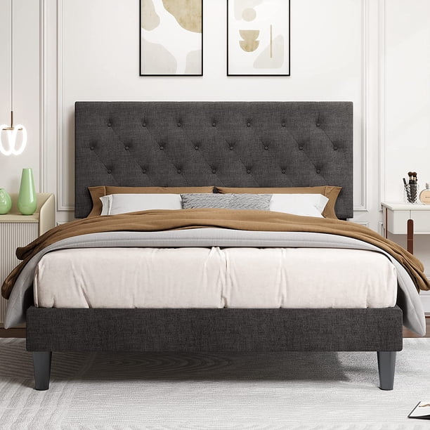 Allewie Queen Platform Bed Frame with Fabric Upholstered Diamond