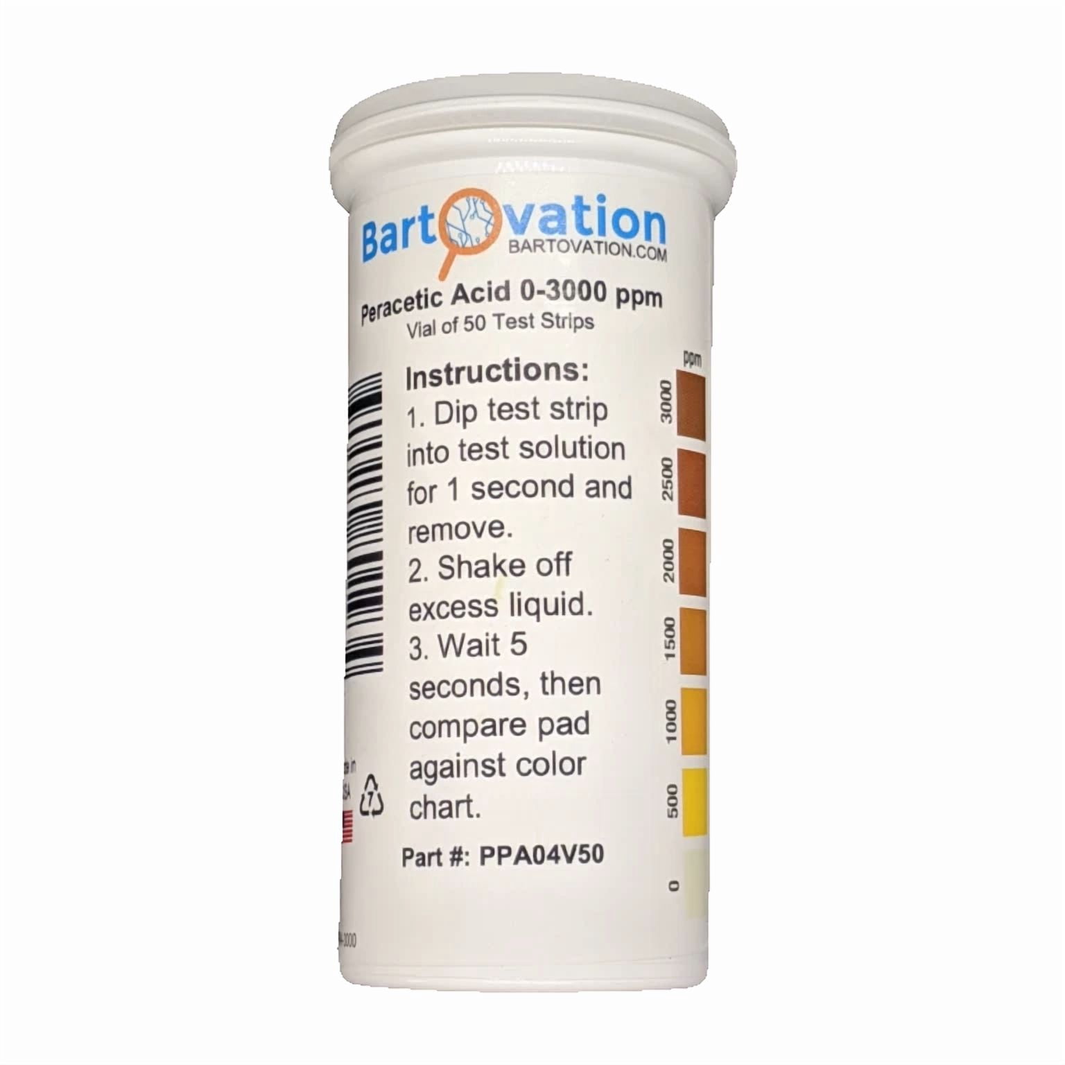CRESTIN- Peracetic Acid Test Strips, Extra High-Level, 0-3000 Ppm [Vial Of 50 Strips]