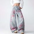 thumbnail image 6 of Mrmall Y2K Vintage Cherry Blossom Embroidered Wide‑Leg Jeans for Women High Waist Baggy Raw Hem Denim Trousers, 6 of 6
