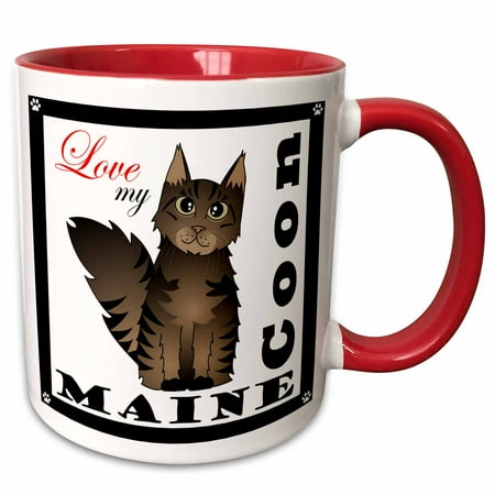 - 3dRose Love My Maine Coon Cat - Brown Tabby - Two Tone Red Mug, 11-ounce