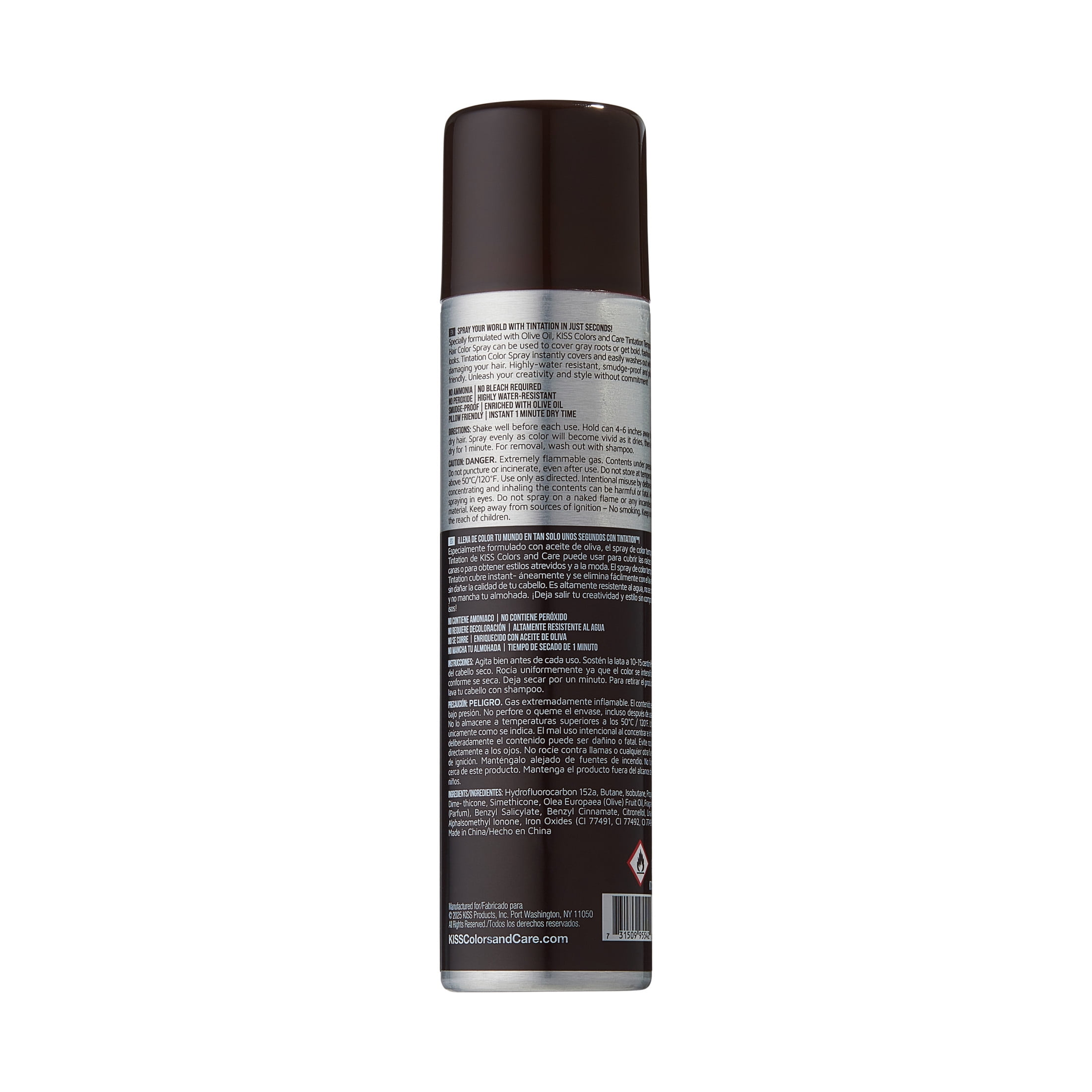 Kiss Colors & Care Tintation Hair Color Spray, Darkest Brown, 4.25 oz