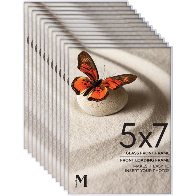 Mantello 5x7 Inch Front Loading Picture Frames - Clear - Art Wall Hanging Table Desk - Family Gallery Multi Photo Frame - 12 Pack