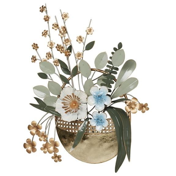 Pocket of Posies Floral Dimensional Metal Wall Art Gold/Green 18 in wide x 3 in deep x 24 in high