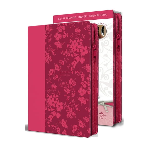 Biblia Reina Valera 1960 letra grande. Símil piel fucsia, cremallera, índice, manual / Spanish Bible RVR 1960. Handy Size, Large Print, Leathersoft