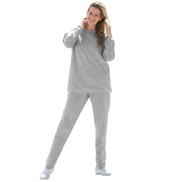 Woman Within - Woman Within Women's Plus Size Fleece Sweatsuit - 4X, Heather Grey Gray - Walmart