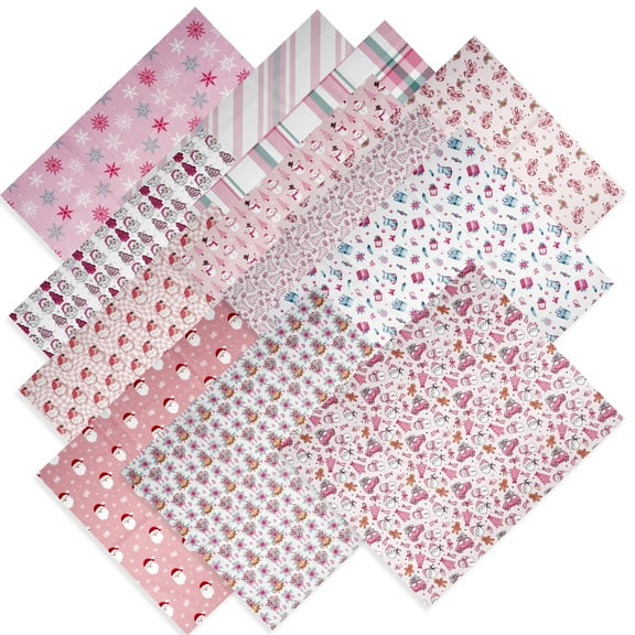 Encounter Pink Christmas Cotton Fabric Bundles, 12 Pcs 18x22 Inch Fat Quarters for Sewing Quilting Crafts