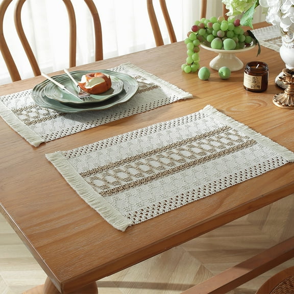 ERDOUY Cotton Heat Resistant Placemats, Dining Room Table Mats, Protect Surfaces,Non-Slip Washable Table Mats，Kitchen Decor Accessories,Set of 6, Size 19.68*11.8in, A12
