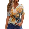 thumbnail image 5 of Minjewel Womens T Shirts Casual V Neck Short Sleeve - Fall Leaves Print Button Detail, T Shirts for Women Seasonal Graphic Tee, Summer Tops for Women for Autumn,Yellow 2XL, 5 of 6