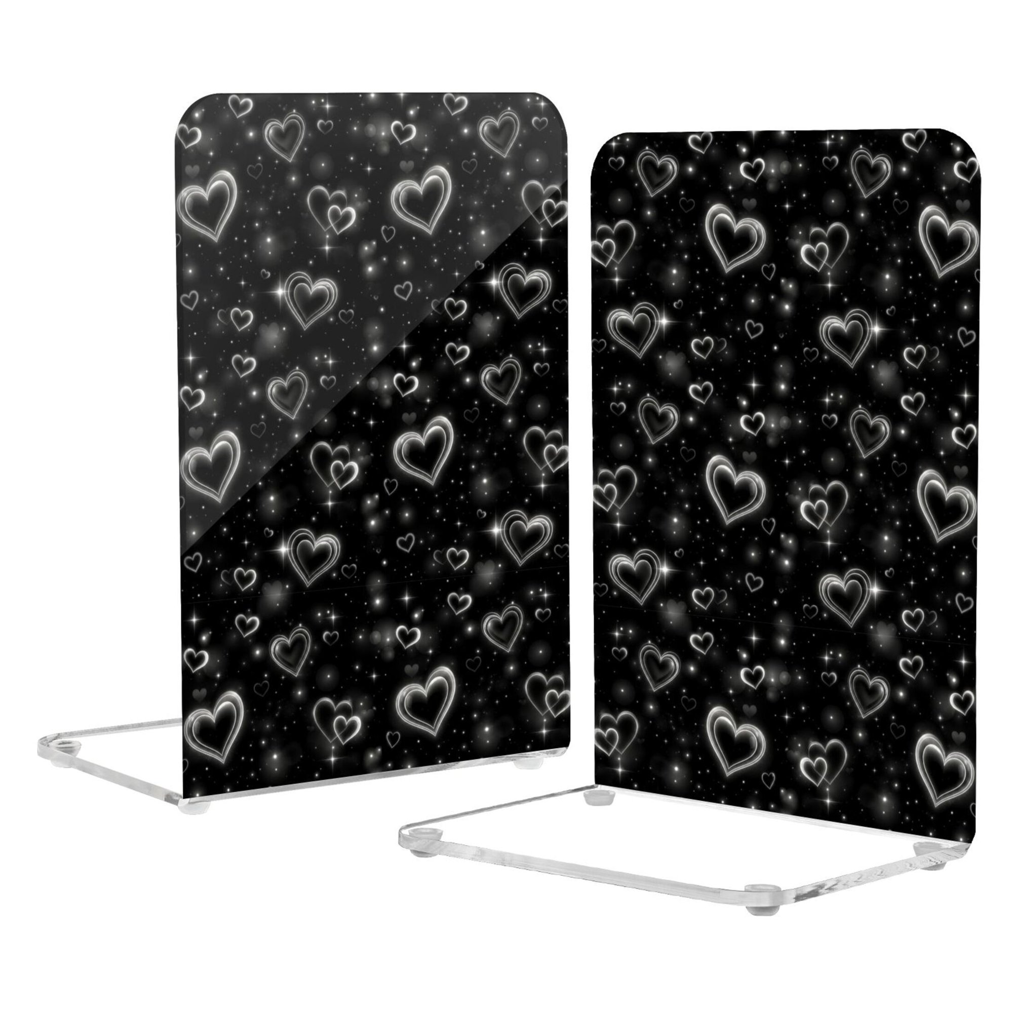 Acrylic Bookends 2 Pairs Decorative Book Stoppers for Home Office Desk Organizer Heart-shaped Elements